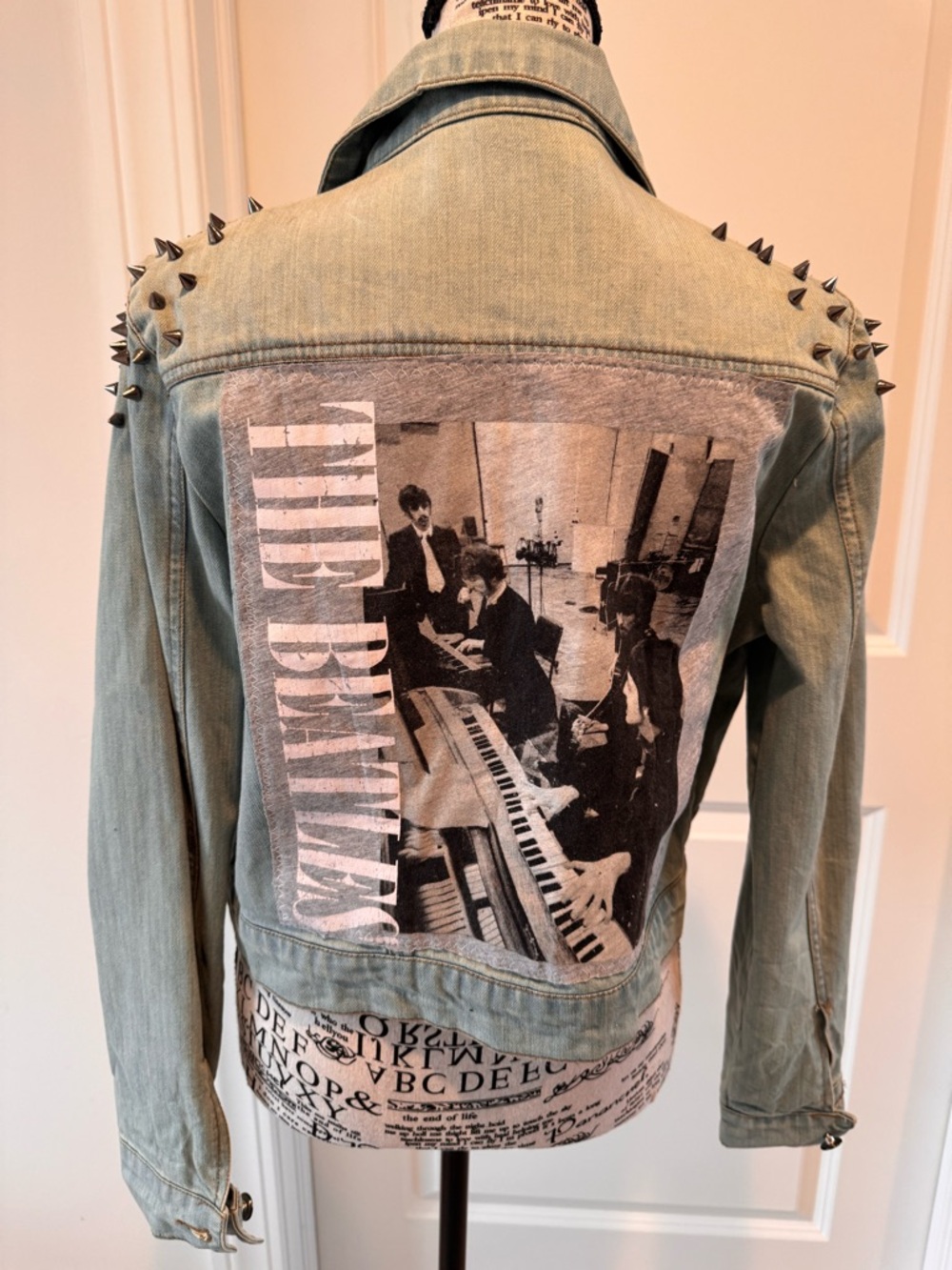 Upcycled Beatles Denim Jacket – Size Large – Spike Sleeve Detail